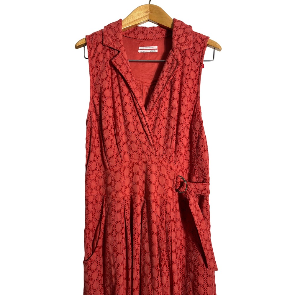 BY ANTHROPOLOGIE Collared Elm Eyelet Faux Wrap Midi Dress - Picture 5 of 11